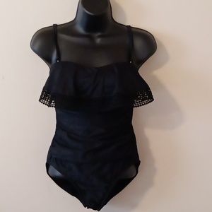 Kona Sol Black Ruffle One-Piece Swimsuit